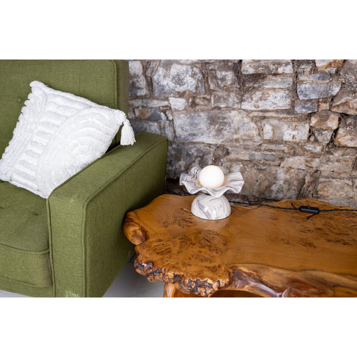 Mullan Rivale Table Lamp with Wavy Marbled Ceramic Shade - Powder Coated Matte Black Finish