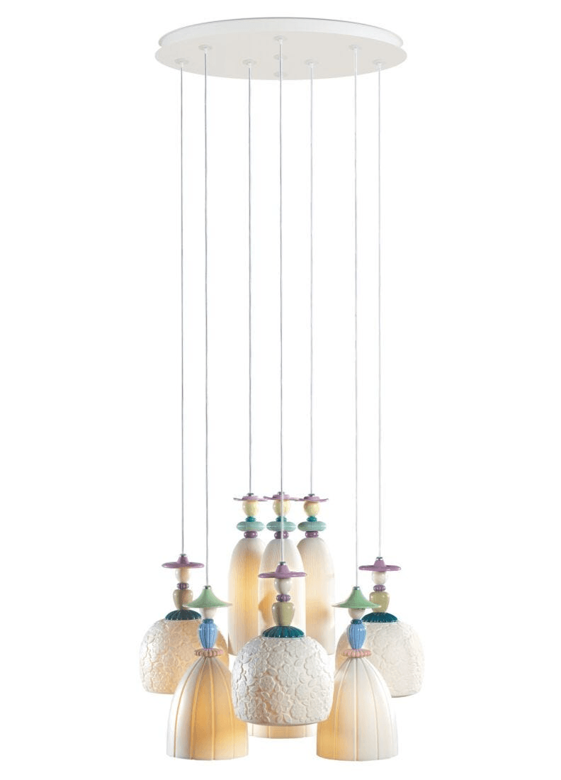 Lladró - Madermoiselle Chandelier - 9 Lights featuring colorful porcelain design and elegant hanging lights.