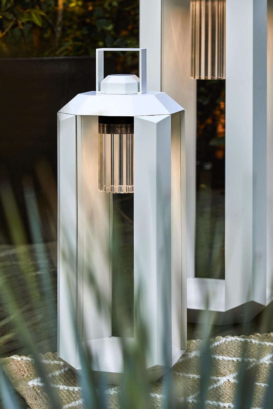 Contardi Cube Wired Lantern Large - Matt White Frame - Transparent Striped Plexiglass Diffuser