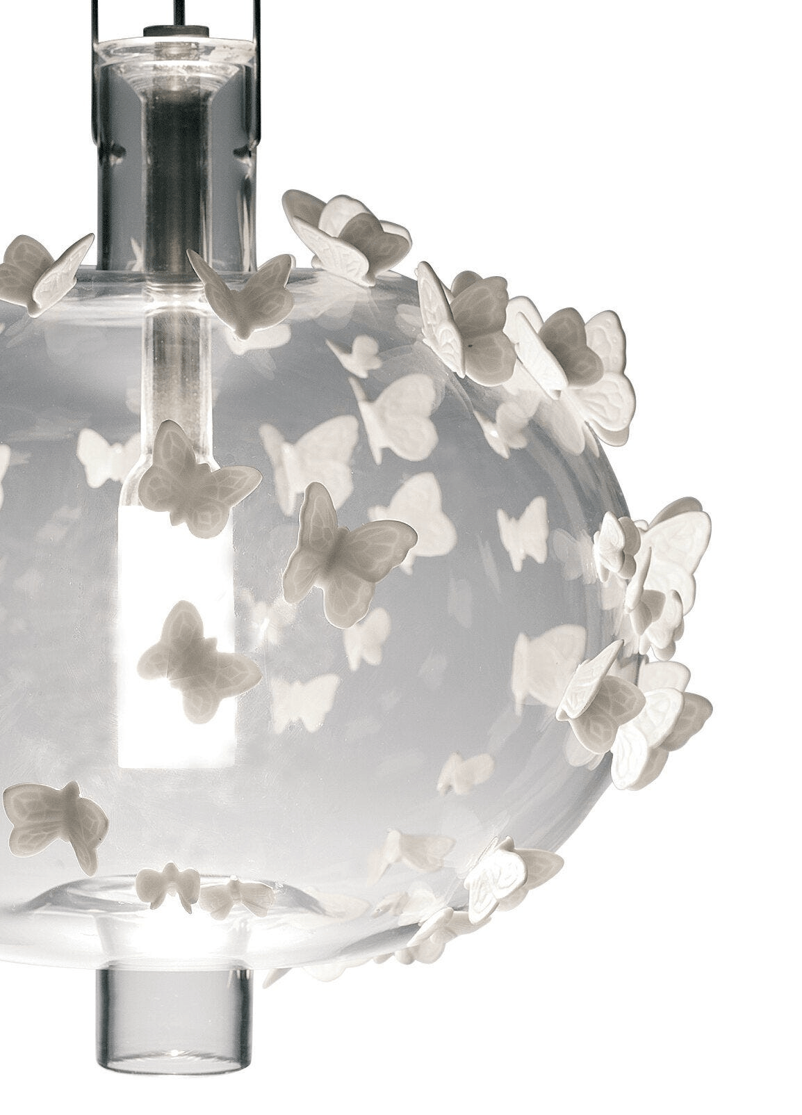 Lladró - Freeze Frame Butterflies Pendant Light featuring delicate porcelain butterflies on a glass shade.