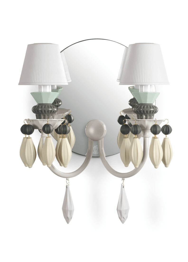Lladró - Belle de Nuit 2 Lights Wall Sconce - Black showcasing elegant porcelain design with decorative elements.
