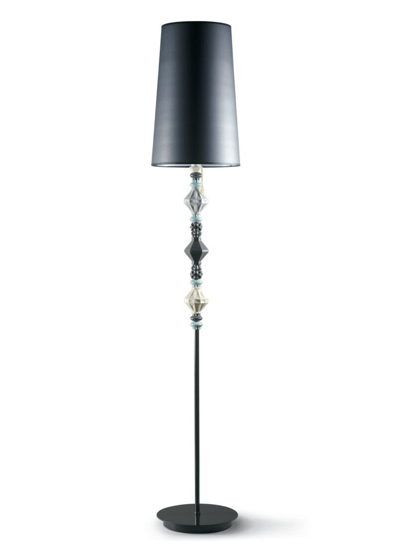 Lladró - Belle de Nuit Floor Lamp II - Black, elegant porcelain lamp with black shade and decorative base.