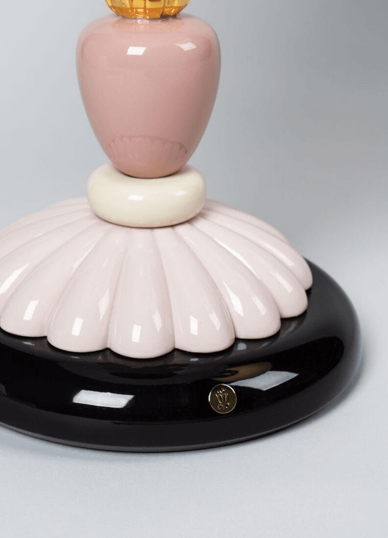 Lladró - Firefly Table Lamp - Pink and Gold detail showing pastel porcelain base and gold accents.