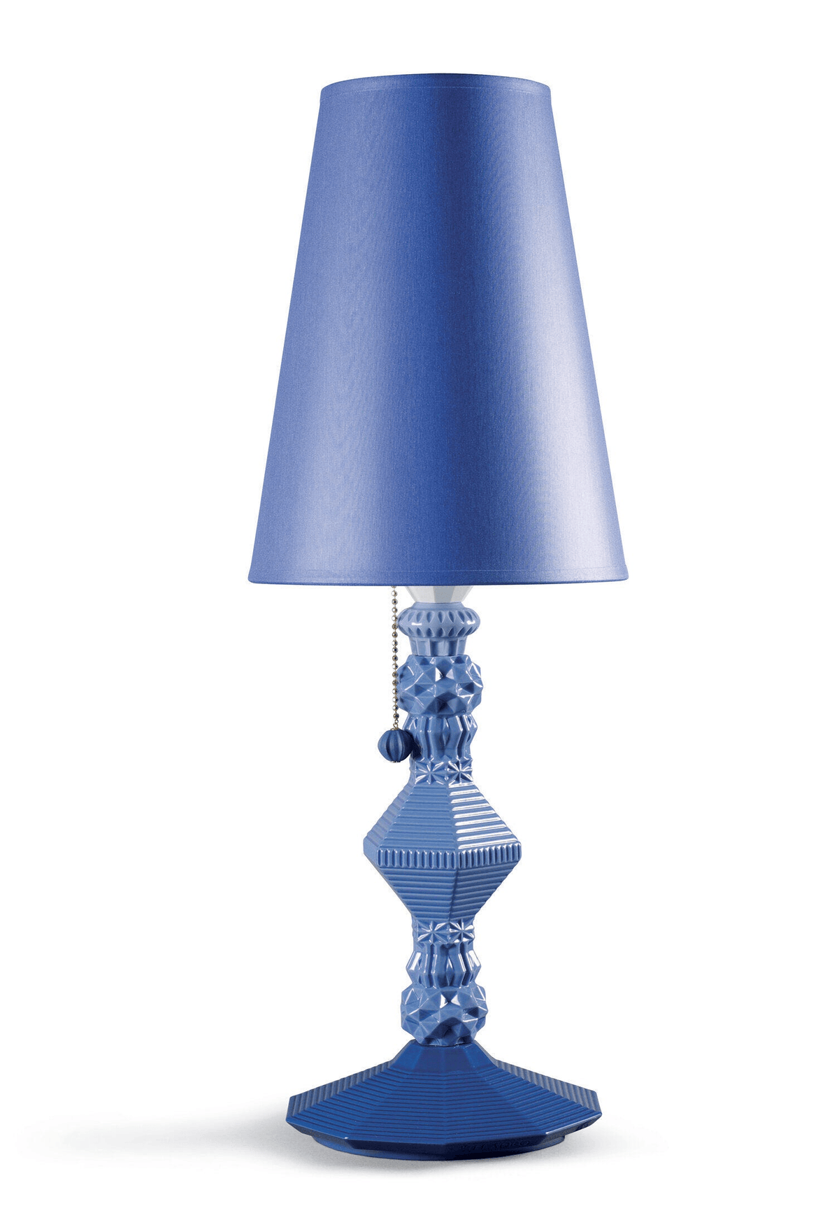 Lladro Porcelain: Lladró - Belle de Nuit Table lamp - Blue with geometric base and shade.