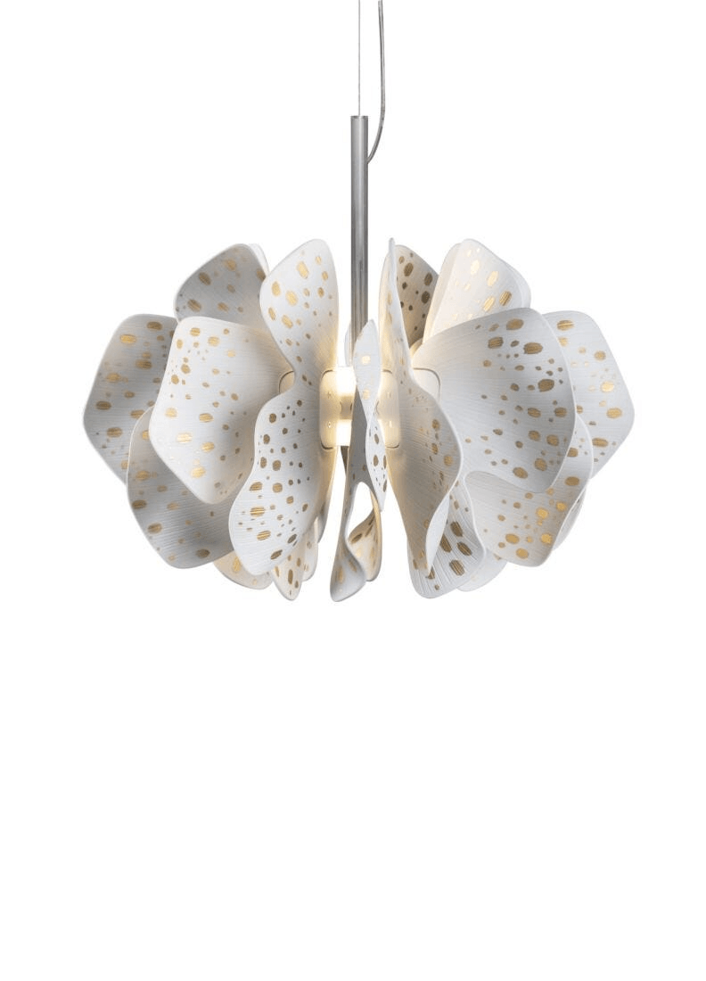 Lladró - Nightbloom Pendant Light - N40 - Golden Luster showcasing organic forms and golden accents in porcelain.