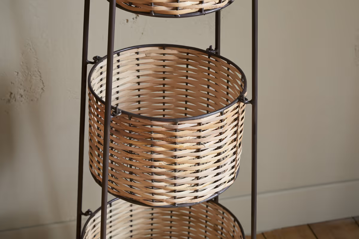 Nkuku - Montali Iron & Rattan Three-Tiered Storage Stand - Natural