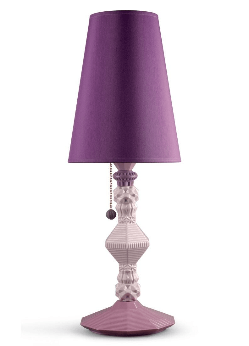 Lladró - Belle de Nuit Table lamp - Pink, elegant pink porcelain design with purple shade for decorative lighting.