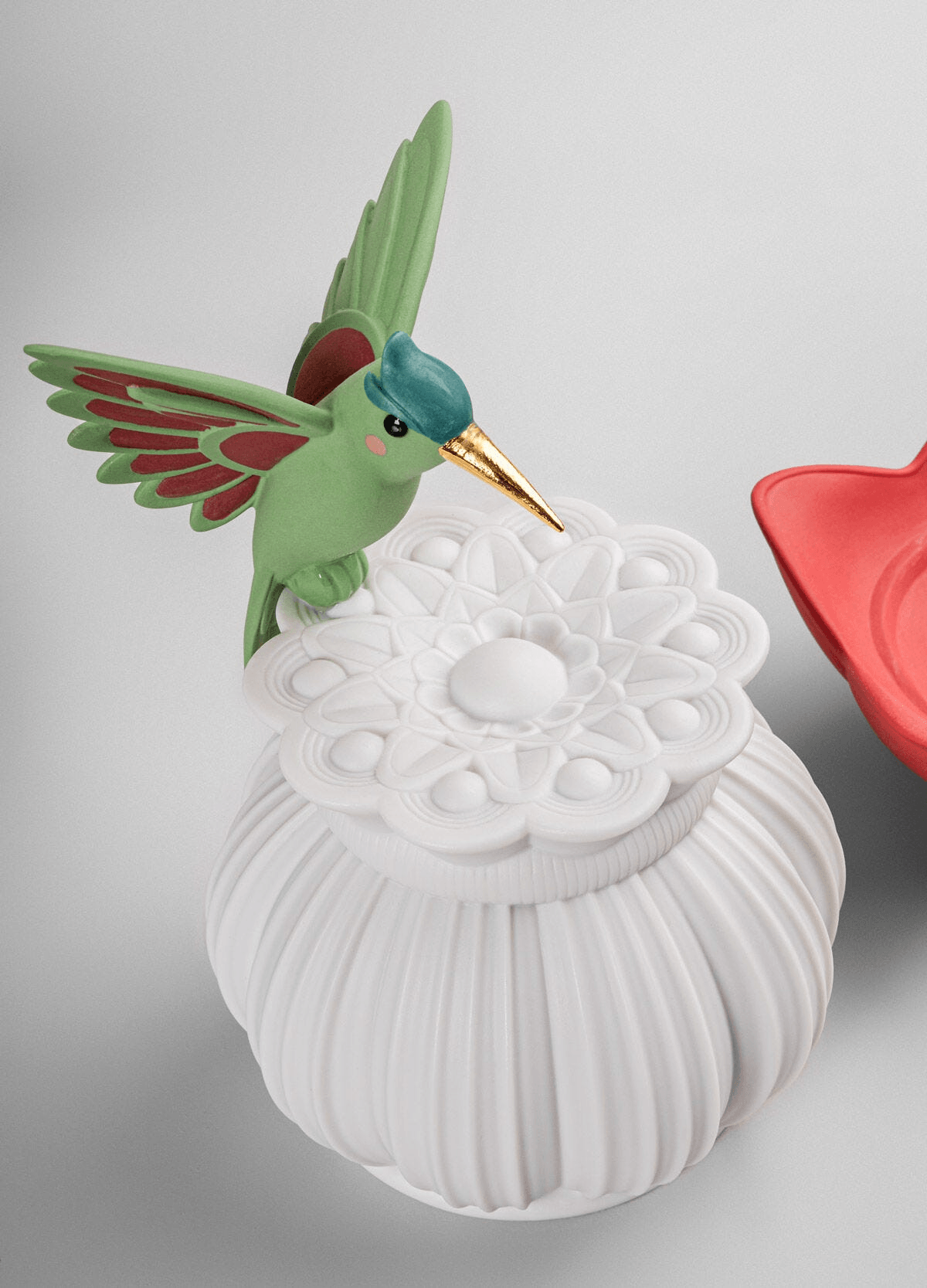 Lladró - Utopical Wireless Table Lamp with hummingbird on porcelain shade.