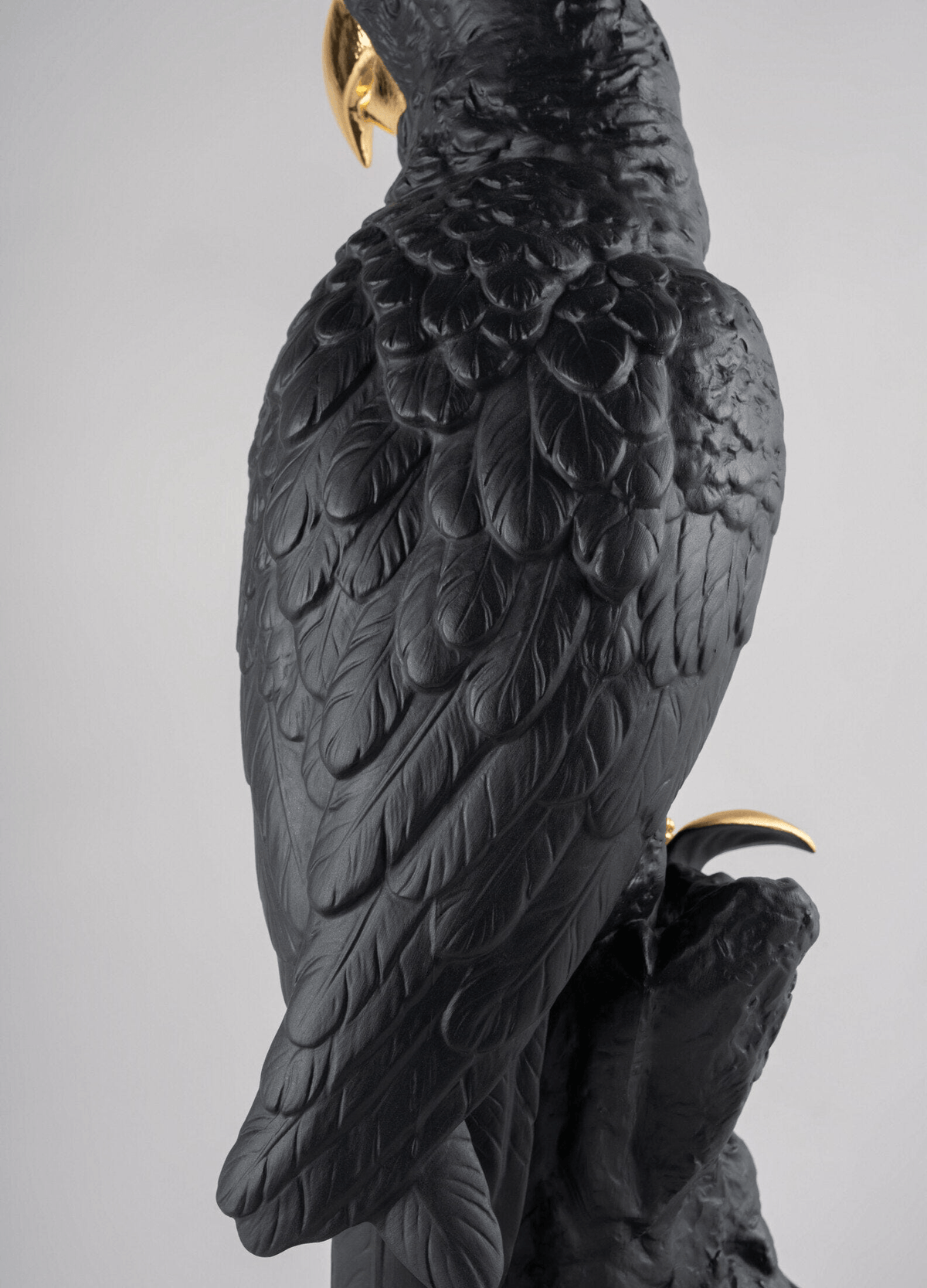 Lladró - Macaw Bird Sculpture - Black-Gold - Limited Edition, elegant black and gold macaw detail.