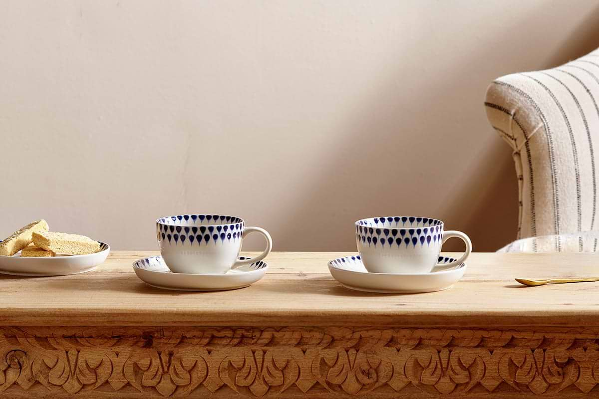 Nkuku - Indigo Drop Cup & Saucer - Cream & Indigo