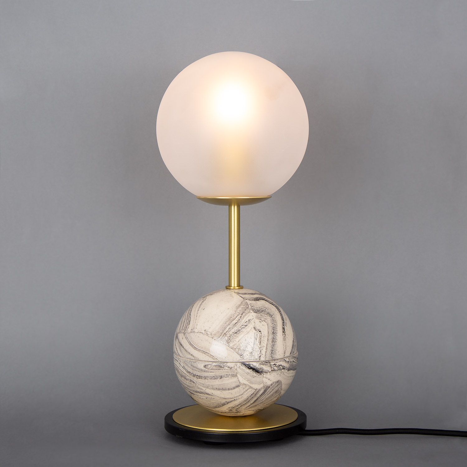 Mullan Zapp Marbled Ceramic Glass Ball Table Lamp - Satin Brass Finish