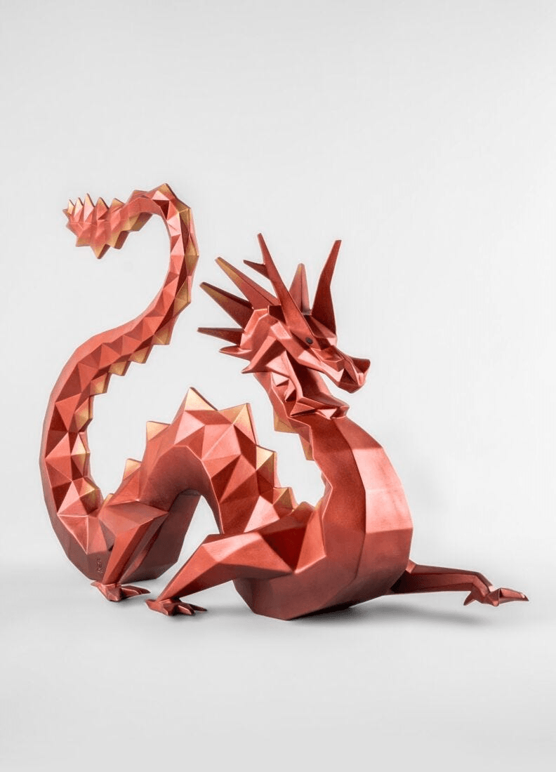 Lladró - Dragon Sculpture - Limited Edition, a striking porcelain dragon sculpture in red, part of a limited edition collection.