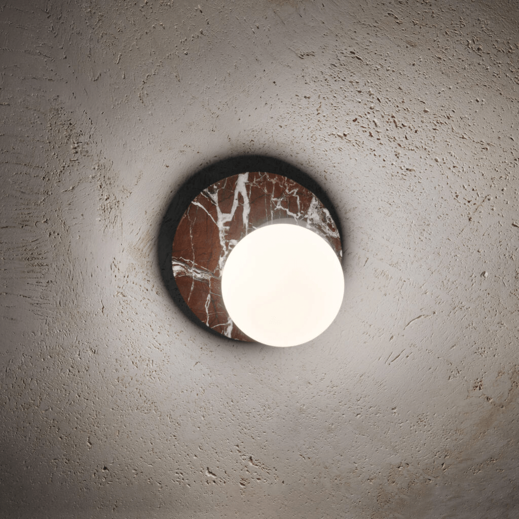 Contardi Emma Wall Lamp - Red Levanto Marble Frame - Opal White Global 135mm Diffuser