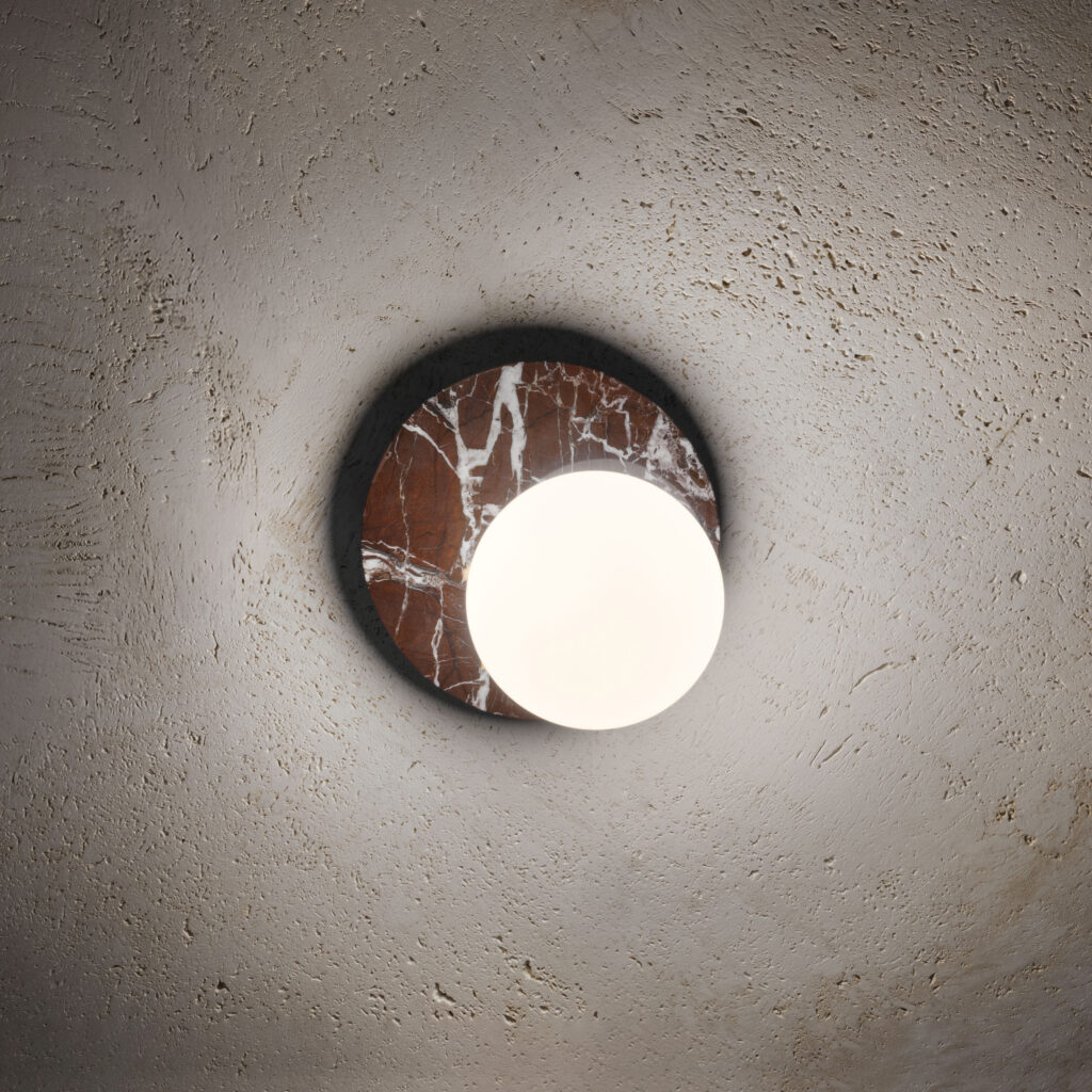 Contardi Emma Wall Lamp - Red Levanto Marble Frame - Opal White Global 135mm Diffuser