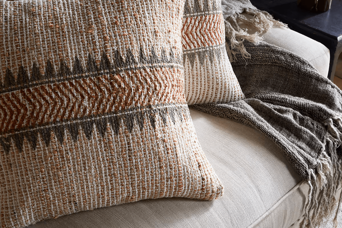 Nkuku - Zairya Jute & Cotton Cushion Cover - Natural & Rust - 60 x 40cm - With Cushion Inner