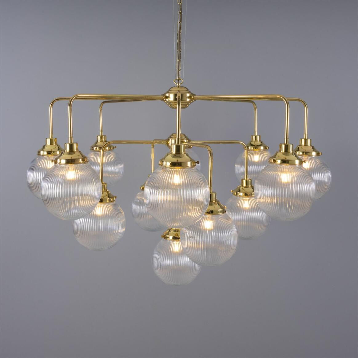 Mullan Genoa 13 Light Prismatic Glass Chandelier 124cm IP20 - Polished Brass Finish