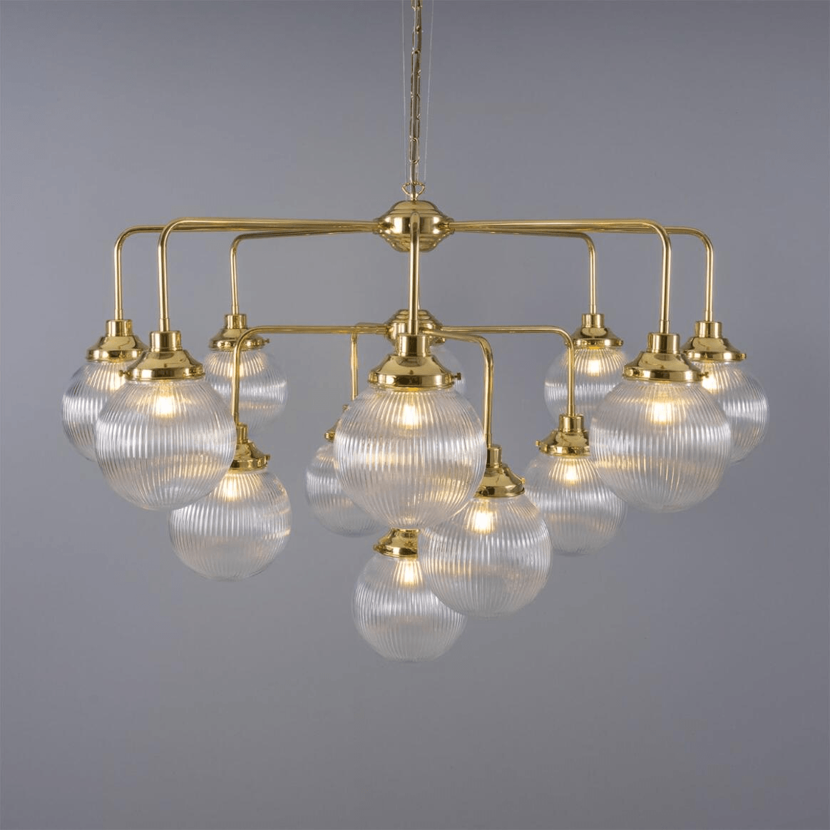 Mullan Genoa 13 Light Prismatic Glass Chandelier 124cm IP20 - Polished Brass Finish