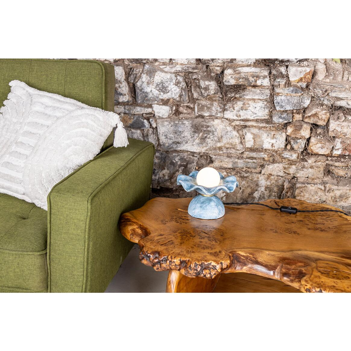 Mullan Rivale Table Lamp with Wavy Ceramic Shade Blue Earth - Satin Brass Finish