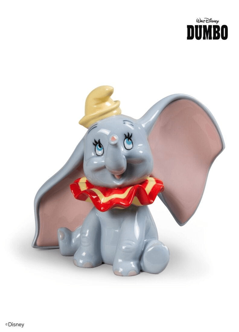 Lladró - Dumbo Figurine made of glossy porcelain showcasing Dumbo in vibrant colors.