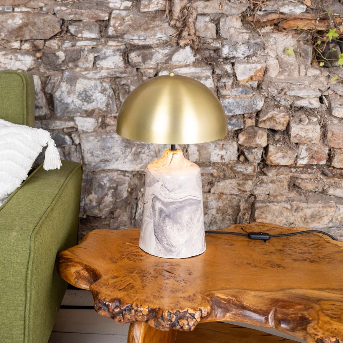Mullan Cassia Tall Ceramic Marbled Table Lamp With Polished Brass Shade