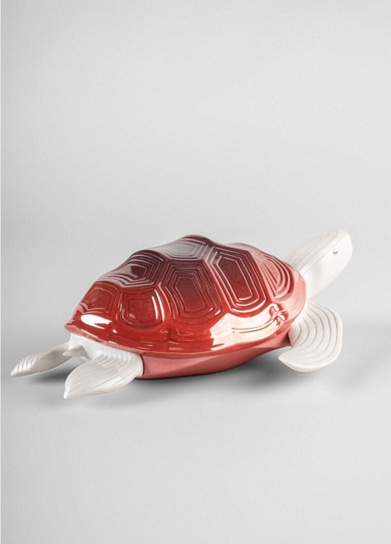 Lladró - Little Turtle Sculpture in porcelain with a geometric pattern and intense red finish.