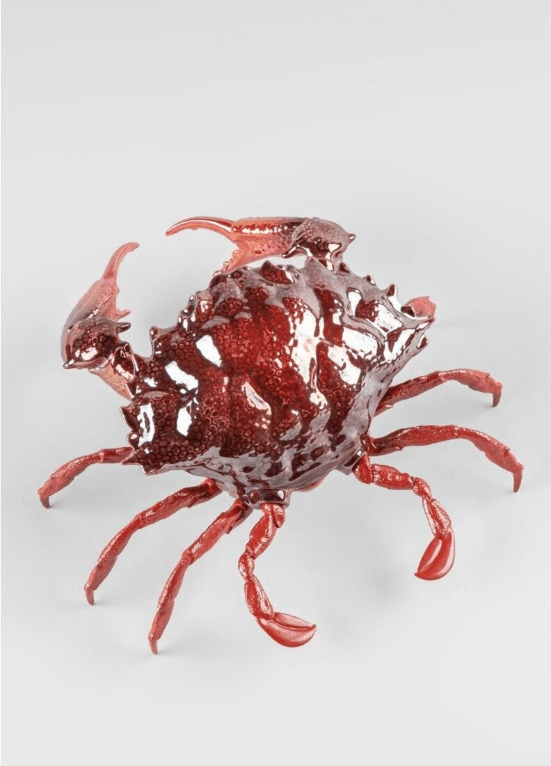 Lladró - Crab Sculpture - Red made of porcelain showcasing a detailed red crab design.