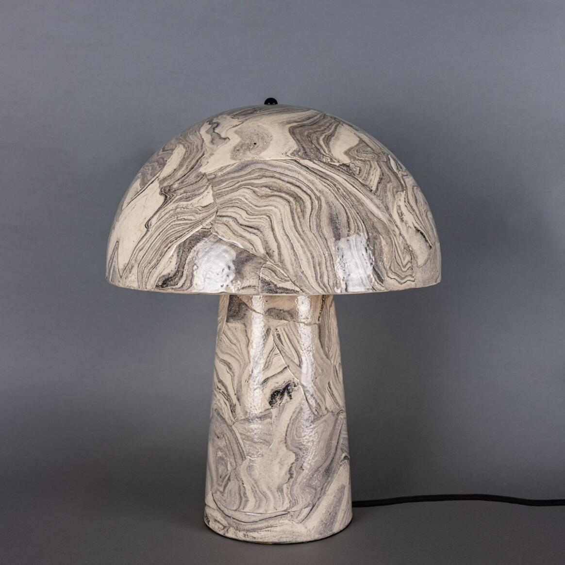 Mullan Amanita Large Marbled Ceramic Mushroom Table Lamp - Powder Coated Matte Black