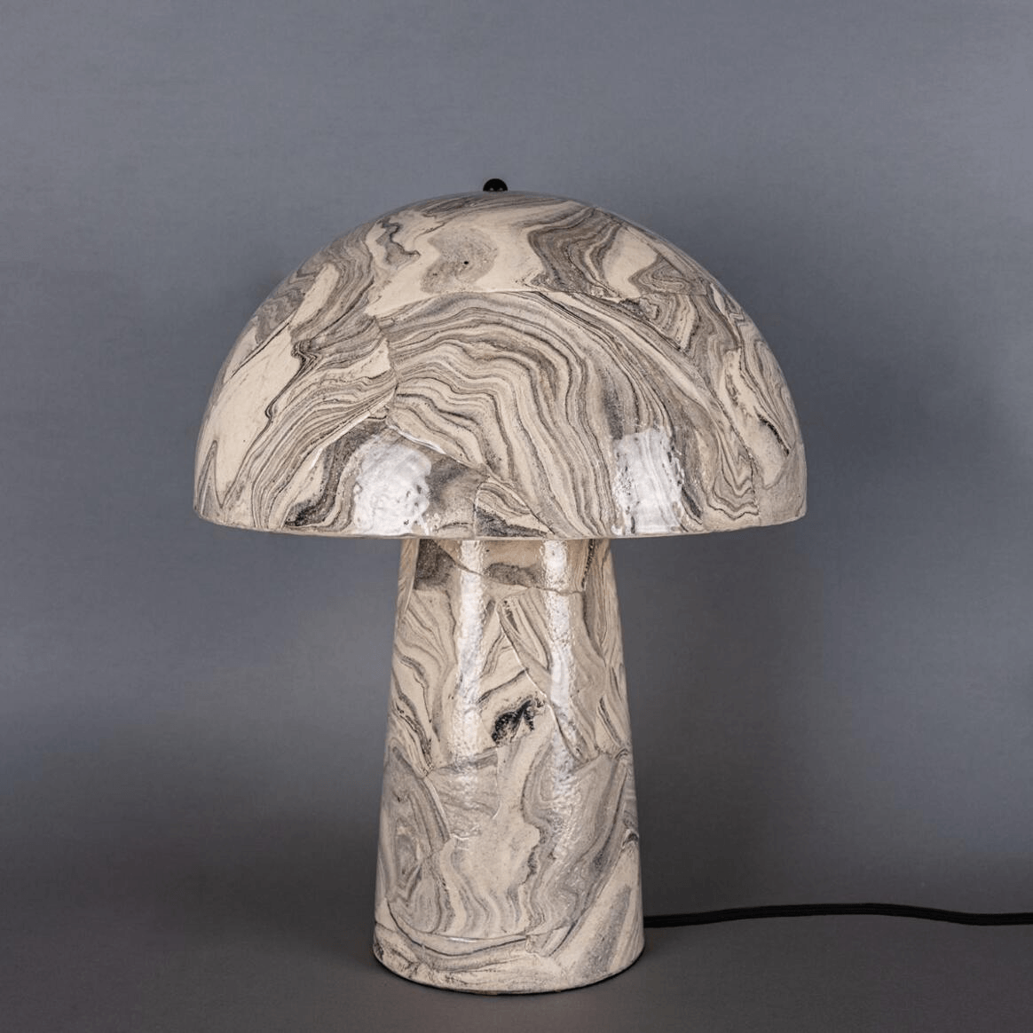 Mullan Amanita Large Marbled Ceramic Mushroom Table Lamp - Powder Coated Matte Black