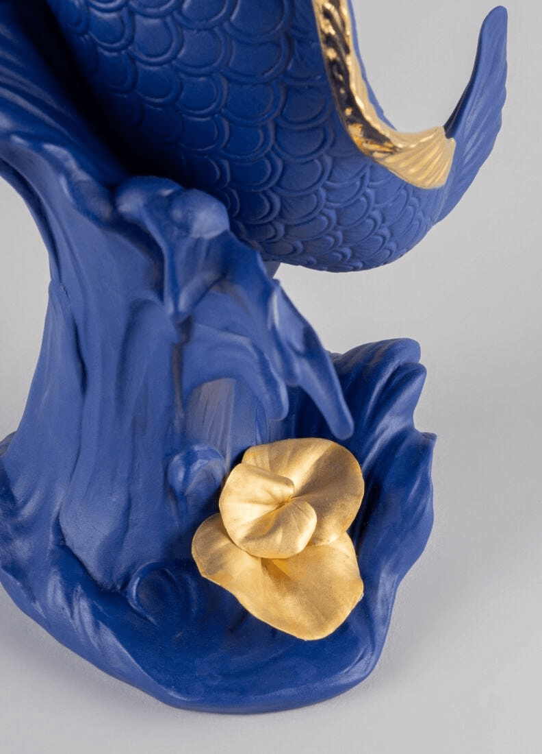 Lladró - Koi Sculpture - Blue-Gold - Limited Edition showcasing the intricate blue and gold details.