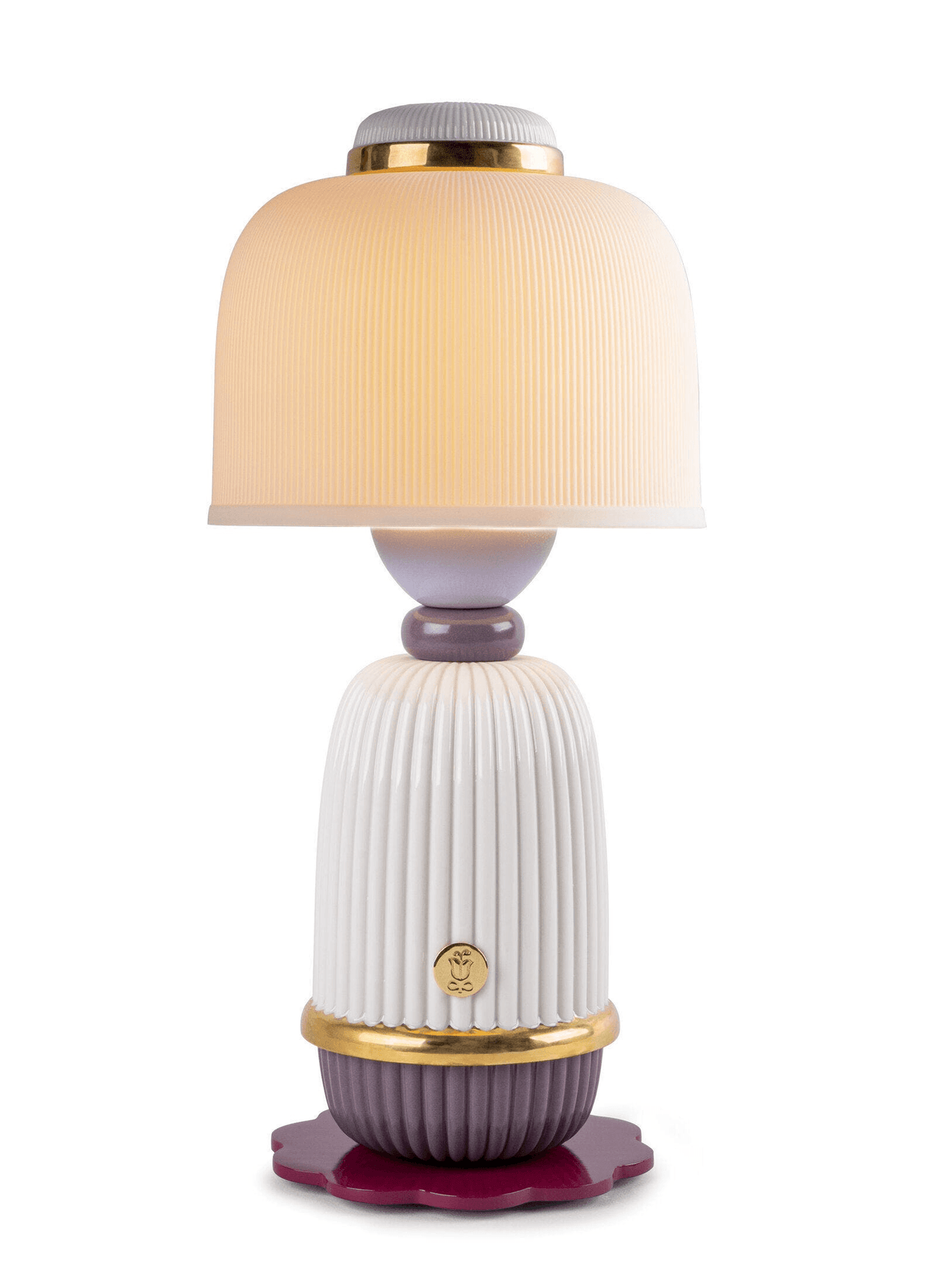 Porcelain Lladró - Kokeshi lamp - Cream. This handcrafted Lladro cordless lamp features pastel tones, ribbed details and gold accents.