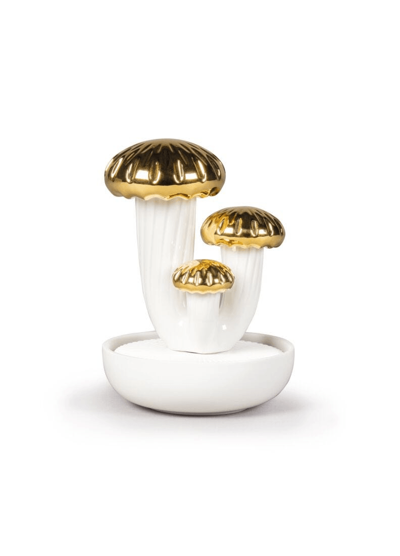 Lladró - Boletus 3 Diffuser - Gold - Gardens of Valencia Scent featuring porcelain mushrooms