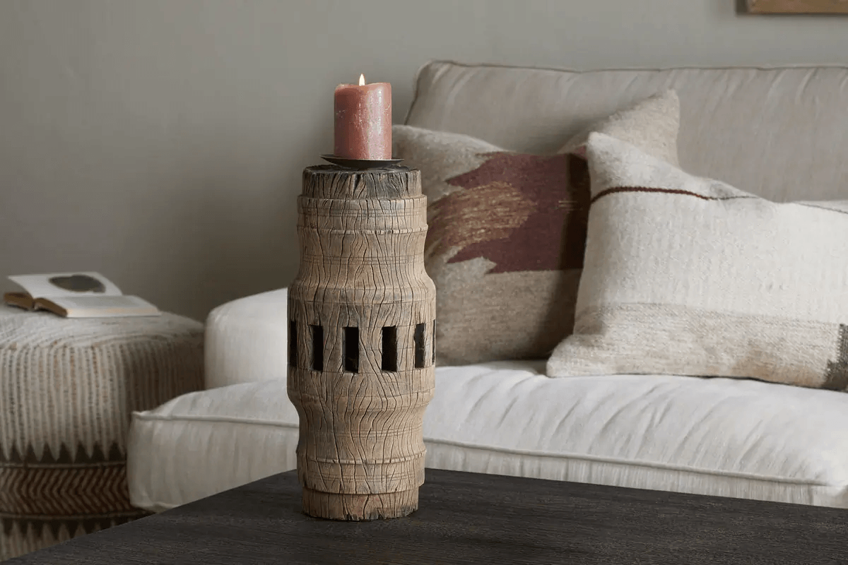 Nkuku - Mvua Reclaimed Wood Pillar Candle Holder - Natural