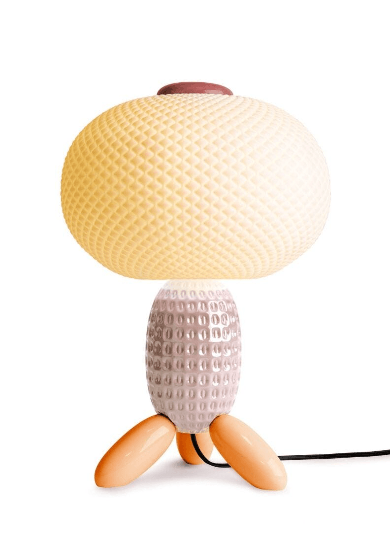 Lladró - Soft Blown Table lamp - Pink. A Lladro Porcelain lamp with a textured shade and fun balloon-like pink base.
