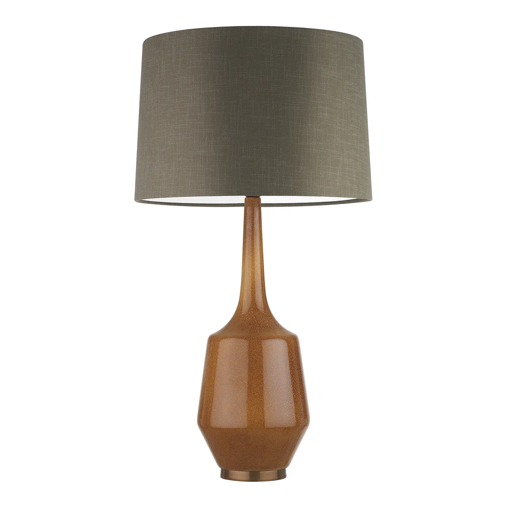 Northern Light - Lorca Table Lamp - Tobacco Reactive Glaze Old English Brass Light Finish - 18" Soho Drum Helsinki Connaught Linen Shade