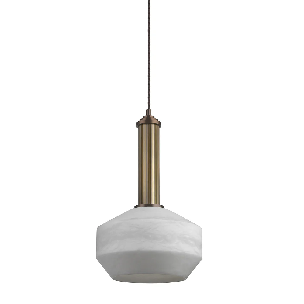 Northern Light - Caldera Pendant Large Ceiling Lights - Rich Bronze Old English Brass Light Finish - White Alabaster Shade