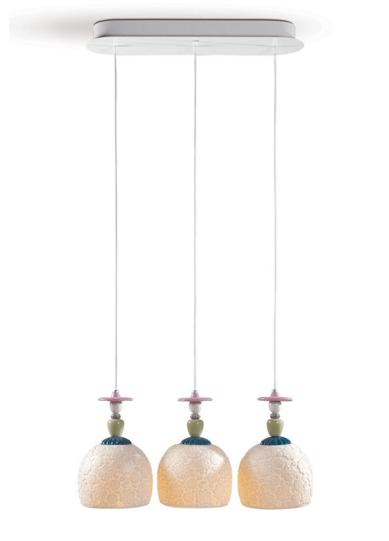 Lladró - Mademoiselle Lineal Canopy 3 Lights Gazing at The Ocean Pendant Light, colorful porcelain design.