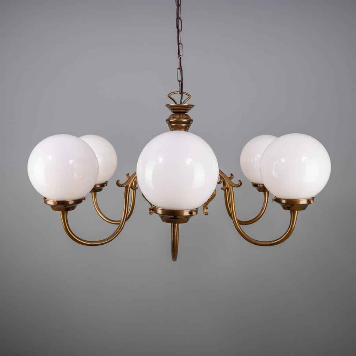 Mullan Carnew Traditional Chandelier with Opal Glass Globes Six-Arm - Antique Brass Finish