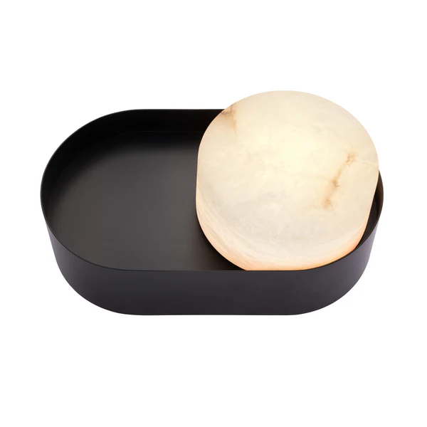 Northern Light - Windermere Alabaster Table Lamp - Matt Black Finish - White Alabaster Drum 180mm Shade