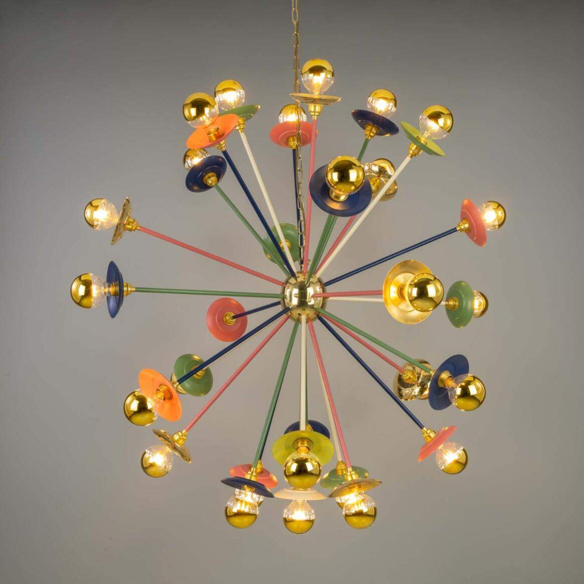 Mullan Tokyo Multi-Coloured 29-Arm Brass Sputnik Chandelier 120cm IP20 - Satin Brass Finish