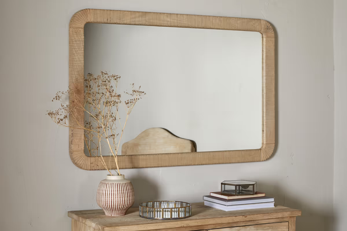Nkuku - Vivan Rectangular Grooved Wood Mirror - Natural