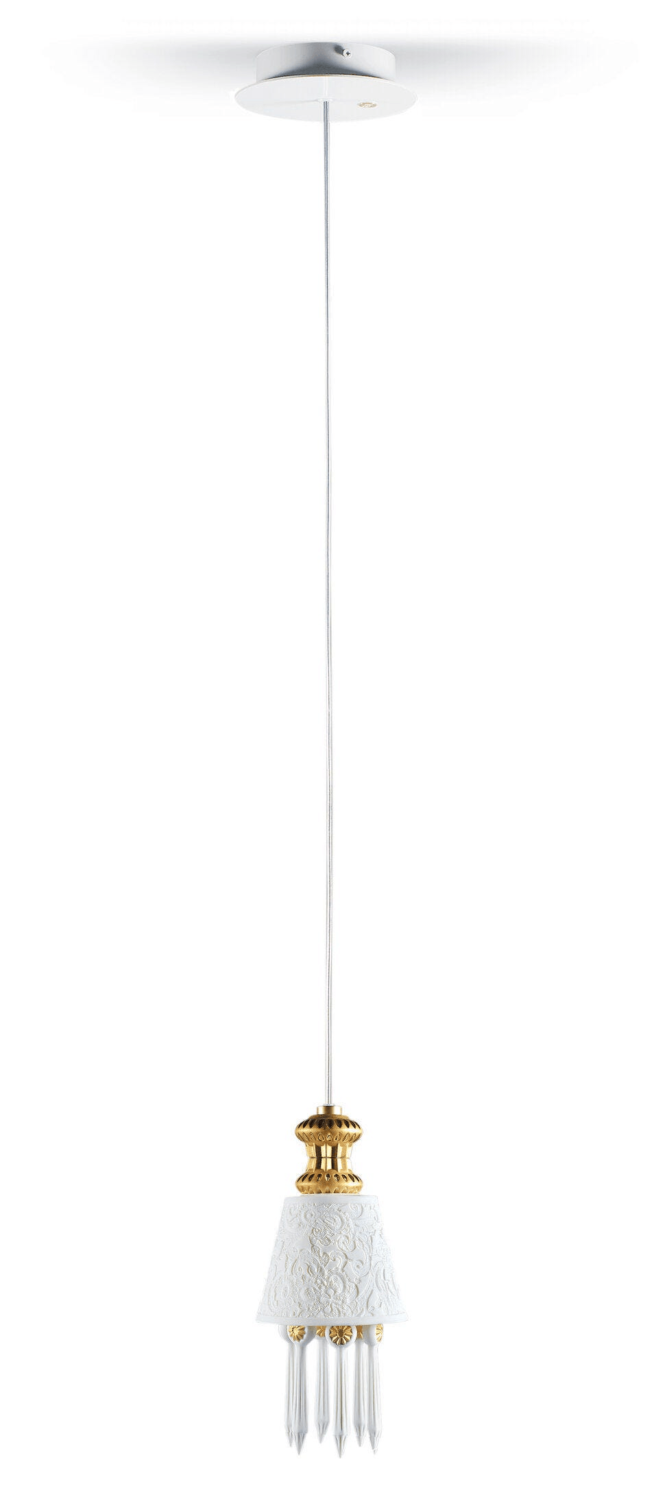 Lladró - Belle de Nuit Pendant Light with Lithophane and Tears - Golden Luster crafted in porcelain, hanging design.