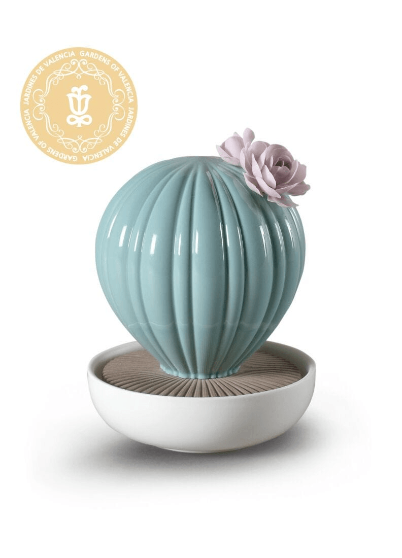 Lladró - Ferocactus Cactus Diffuser - Gardens of Valencia Scent, elegant porcelain diffuser with floral accent.