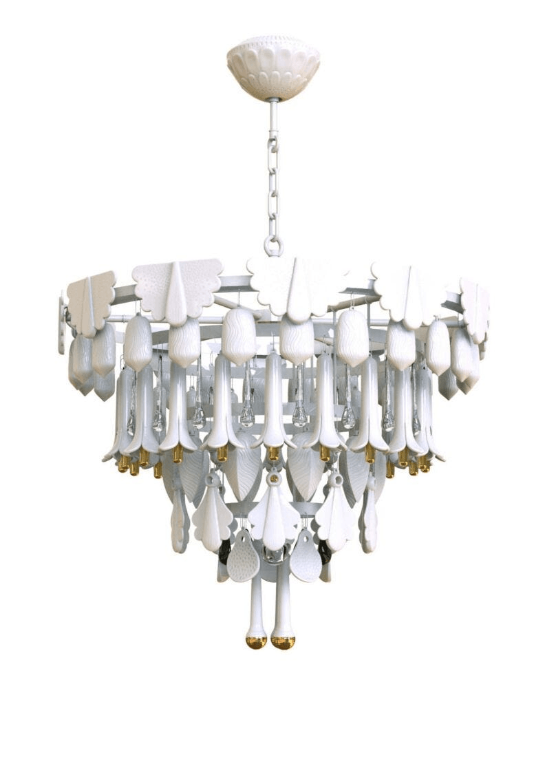 Lladró - Seasons Chandelier 70 - Sunrise in elegant porcelain design with gold accents.