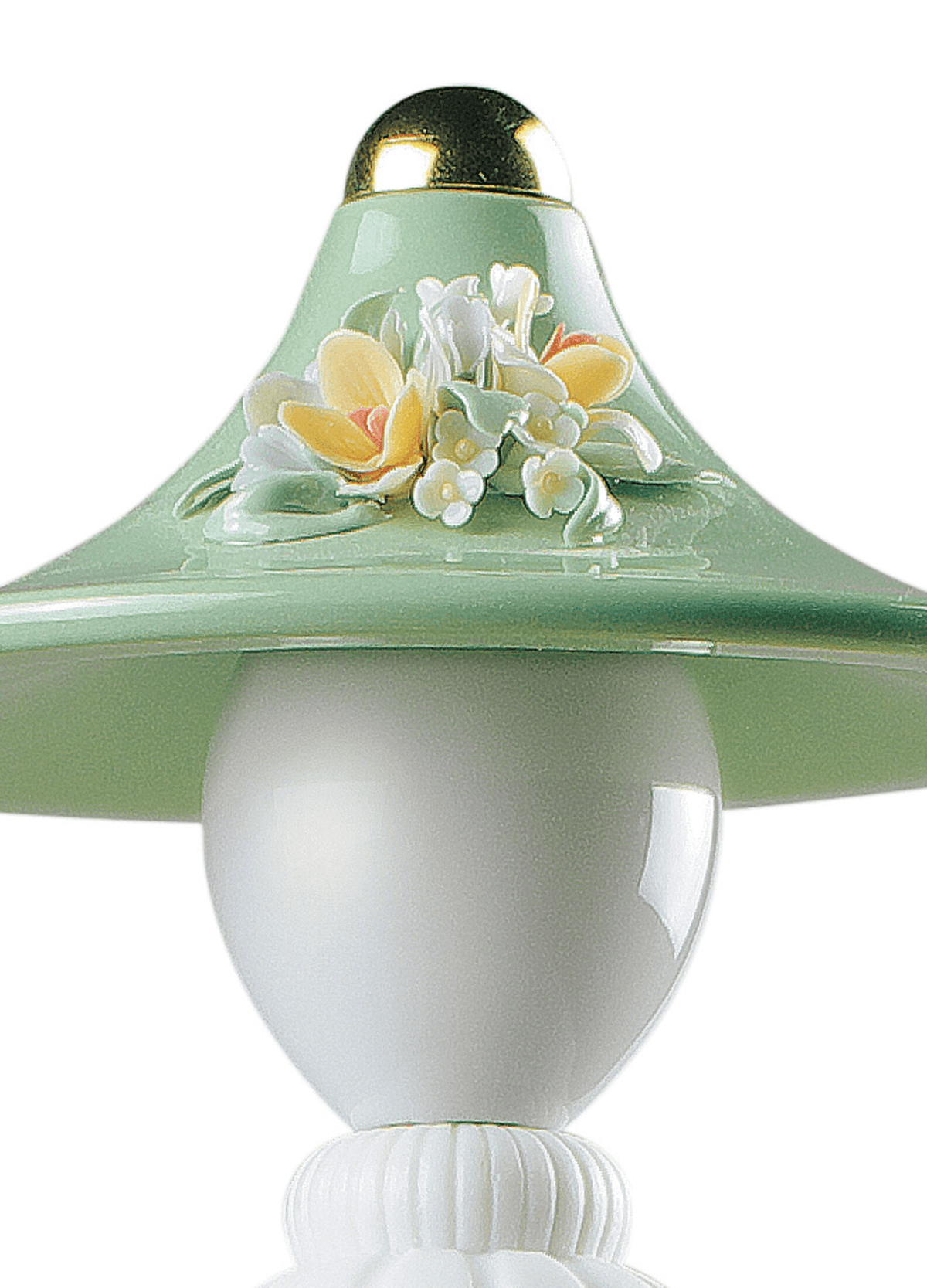 Lladro Porcelain floral details on the green shade of the Lladró - Mademoiselle Table Lamp - Daniela.