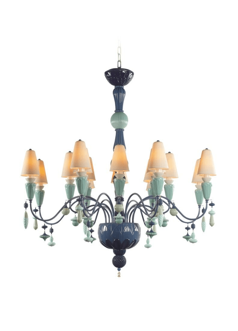 Lladró - Ivy and Seed 16 Lights Chandelier - Ocean elegant porcelain design with organic lines and plant motifs.