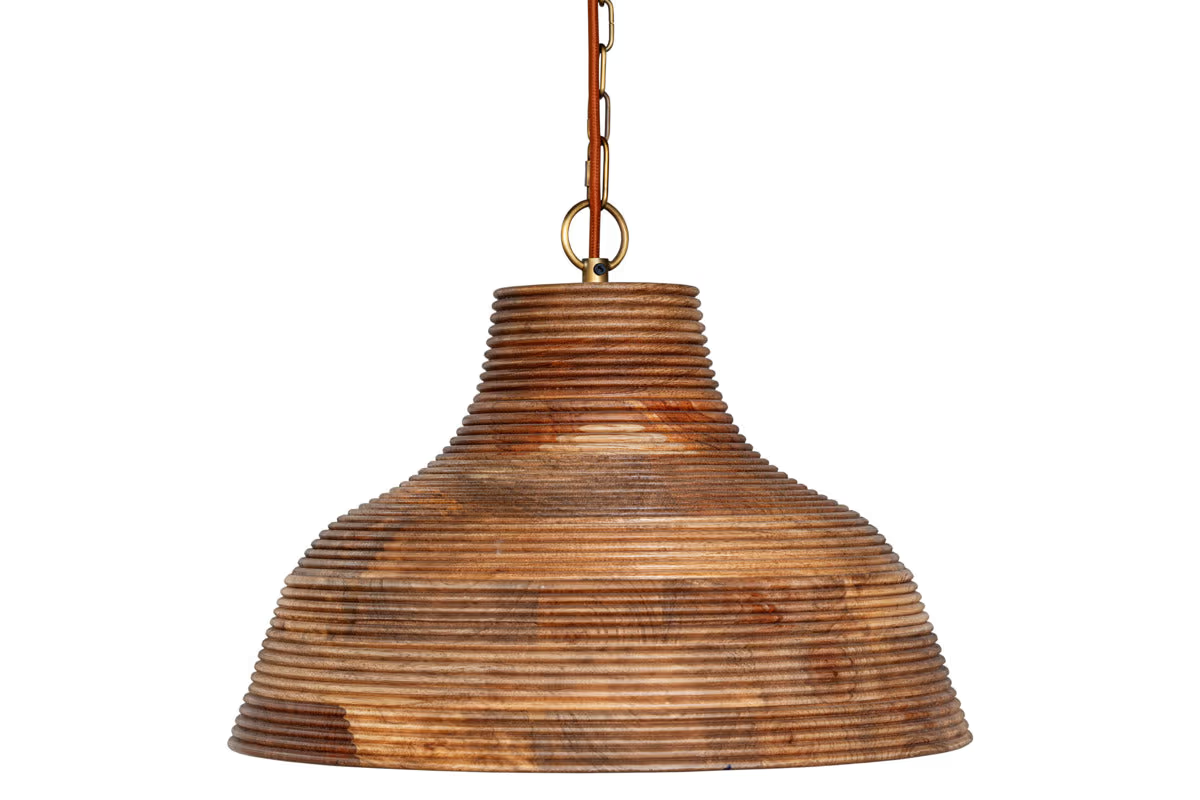 Nkuku - Nadi Grooved Wood Pendant - Natural & Antique Brass
