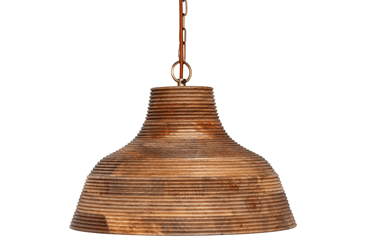 Nkuku - Nadi Grooved Wood Pendant - Natural & Antique Brass