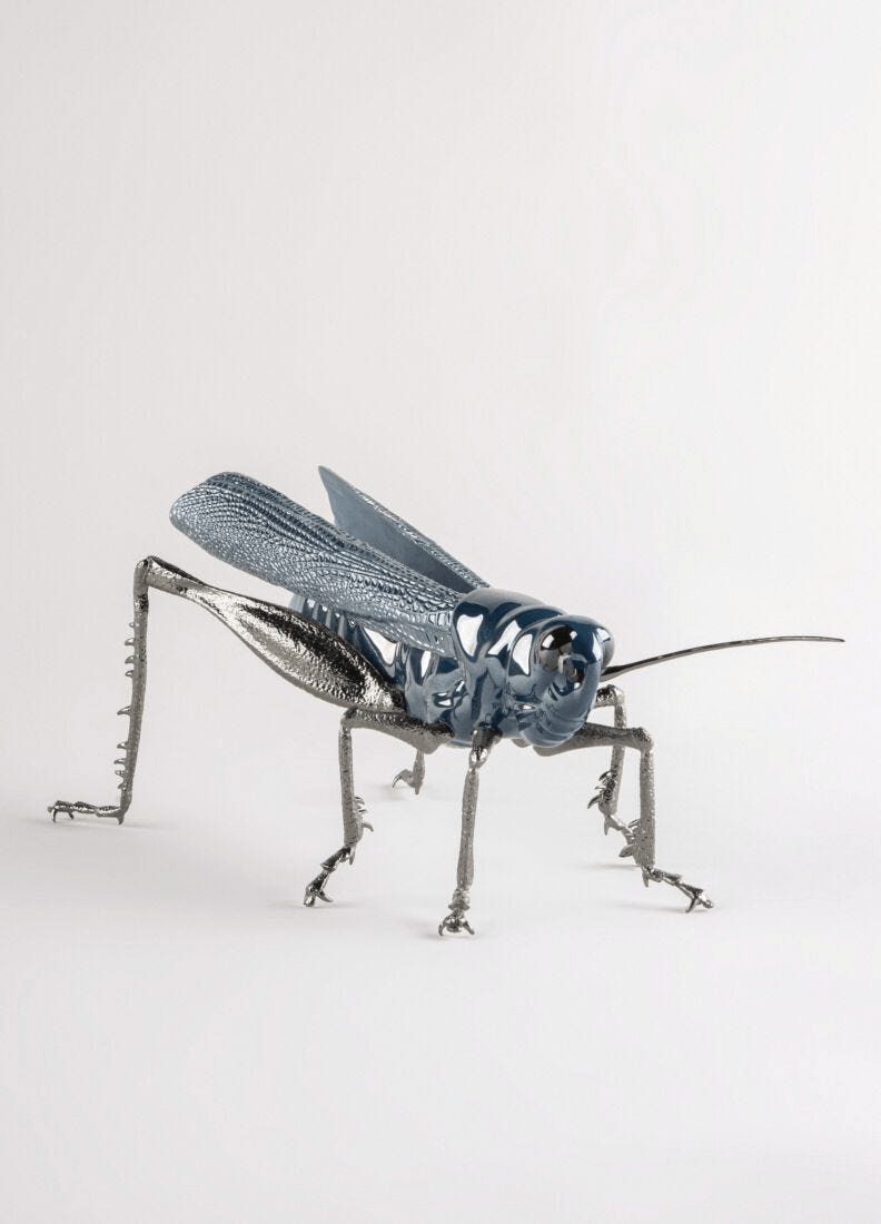 Lladró - Grasshopper Figurine in glazed porcelain with blue and turquoise decoration, symbolizing good luck.