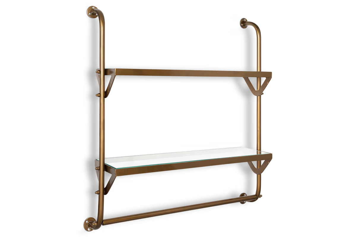 Nkuku - Karura Wall Shelves with Towel Rail - Antique Brass