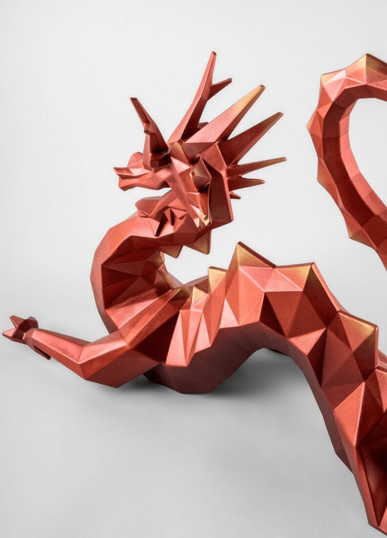 Lladró - Dragon Sculpture - Limited Edition, intricately designed porcelain dragon with a striking red finish.